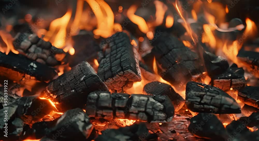 Close-up of Blue Flames Burning on Charcoal Briquettes Close-up of Blue Flames Burning on Charcoal Briquettes