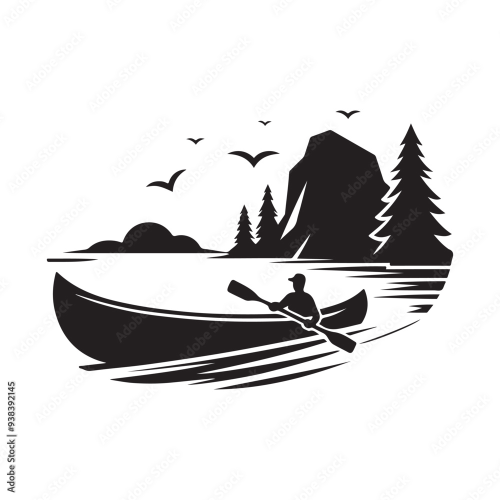 Canoe Silhouette Vector Art: Ideal for T-Shirt, Logo, and Poster Designs Canoe Silhouette Vector Art: Ideal for T-Shirt, Logo, and Poster Designs