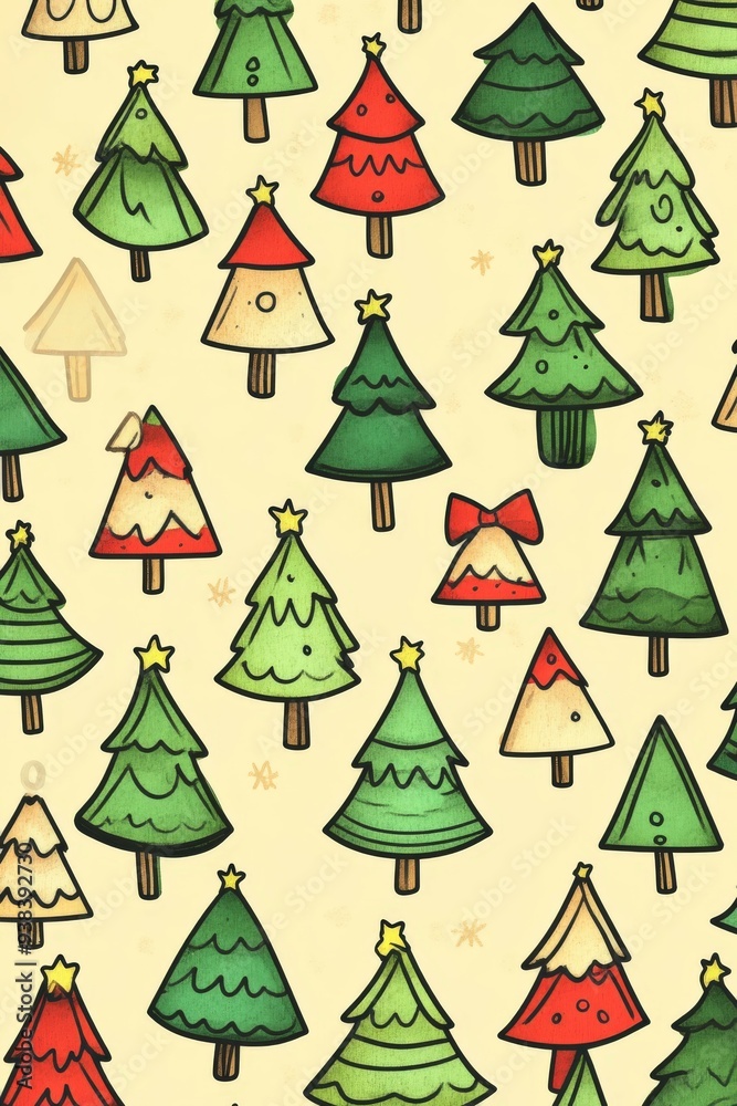 Charming Christmas tree doodle pattern with festive colors and designs Charming Christmas tree doodle pattern with festive colors and designs
