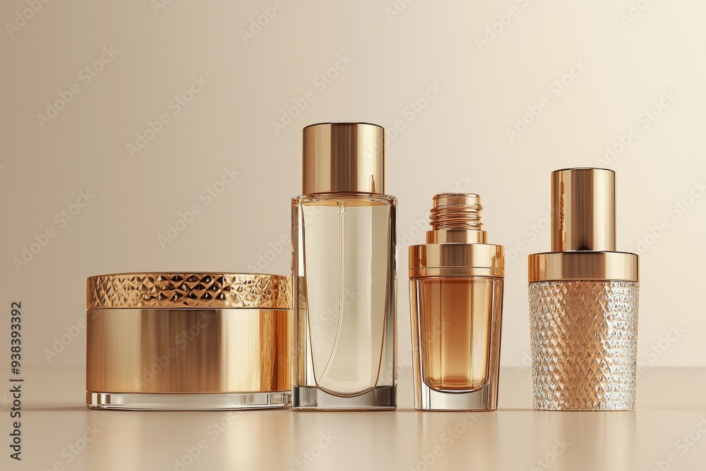 Luxurious cosmetic packaging bottles created with generative AI Luxurious cosmetic packaging bottles created with generative AI