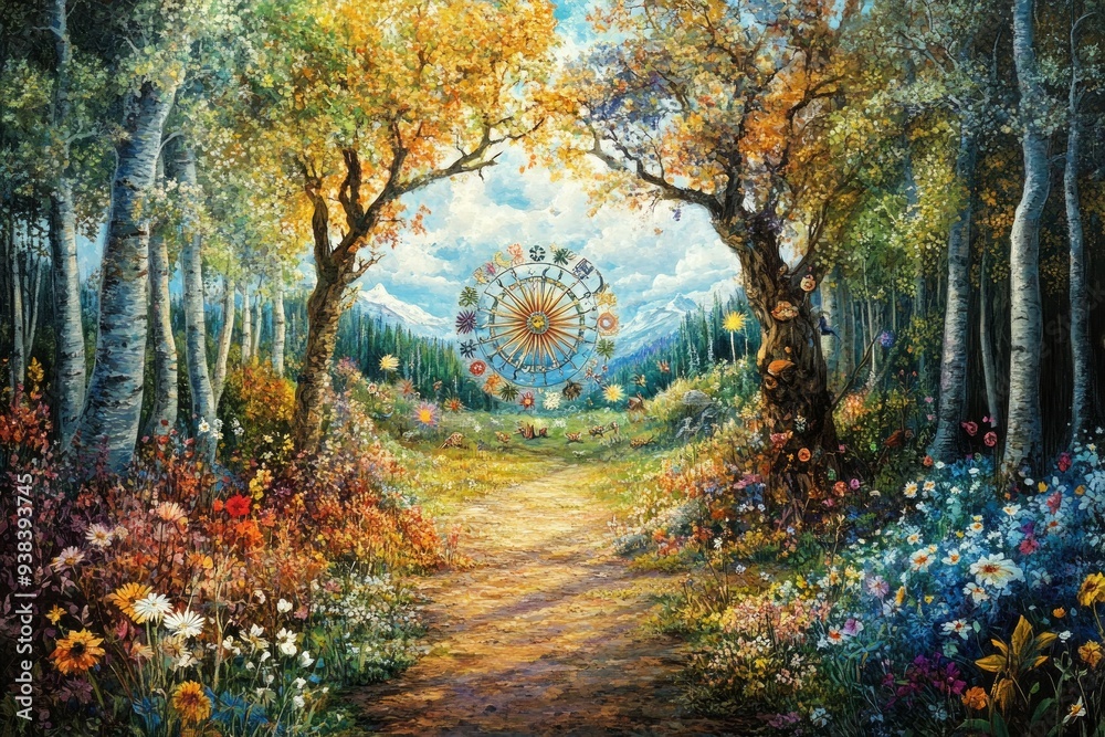 Obraz premium Wheel of the Year Nature's Cycle Wicca, Paganism Religion Spiritual Symbol