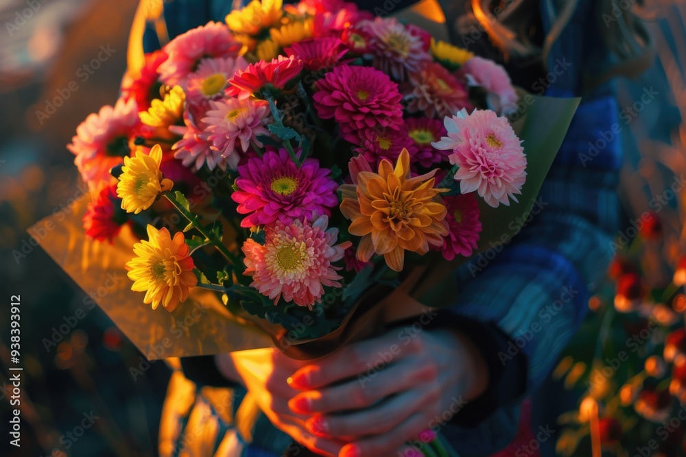 custom made wallpaper toronto digitalA woman holds a bouquet of colorful flowers in her hands, perfect for various occasions and uses