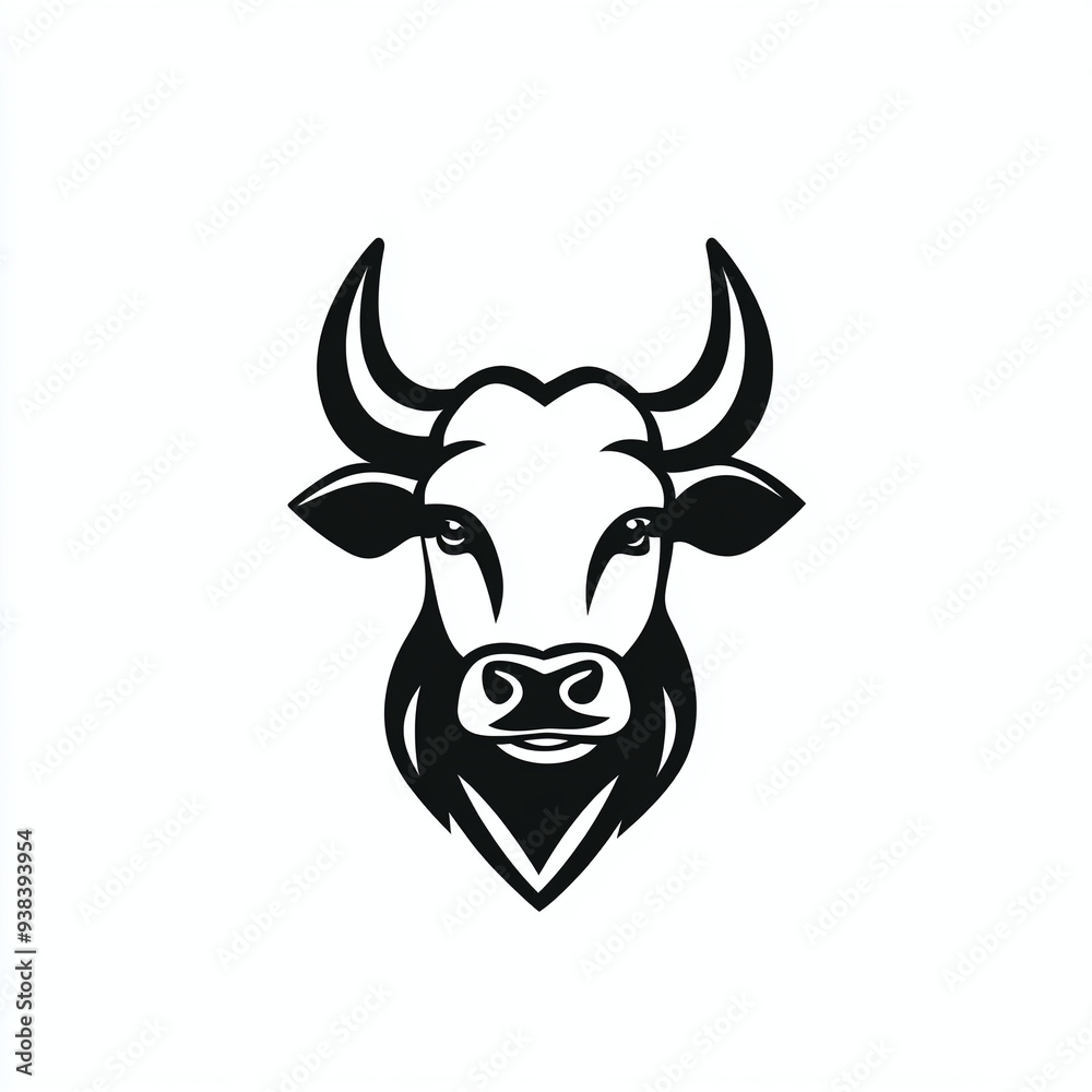 Minimalist monochrome logo of a cow with a bell around its neck, isolated on white background Minimalist monochrome logo of a cow with a bell around its neck, isolated on white background