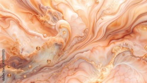 Elegant marble swirl pattern with gold accents in soft peach tones