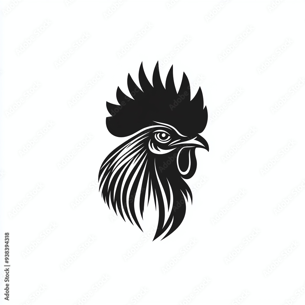 Minimalist monochrome logo of a rooster's comb and beak, isolated on white background Minimalist monochrome logo of a rooster's comb and beak, isolated on white background