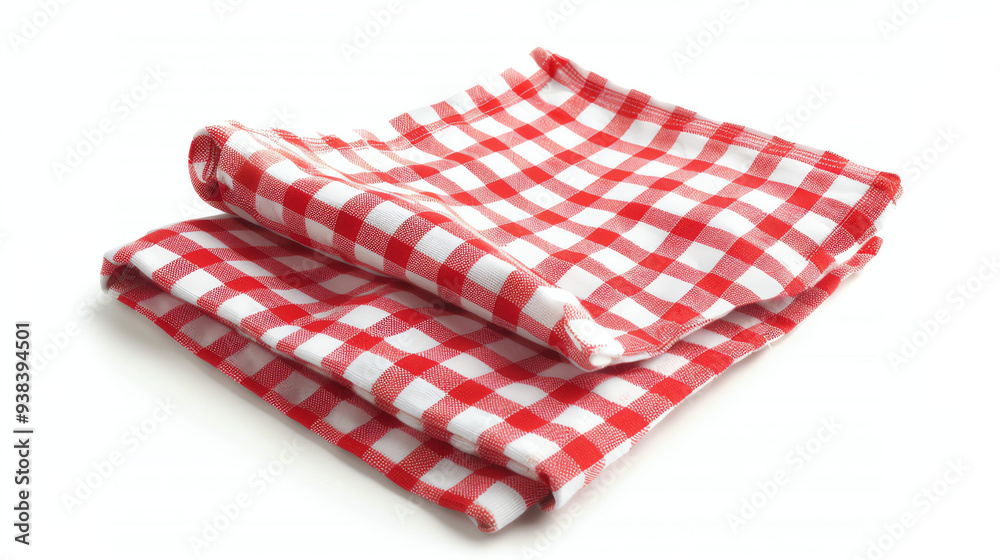 Folded red and white checkered tablecloth.
Folded red and white checkered tablecloth.