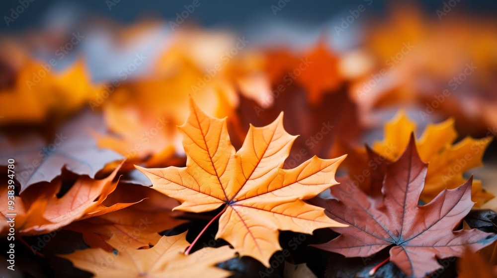 Stunning Autumn Maple Leaves Background with Focused Detail Stunning Autumn Maple Leaves Background with Focused Detail