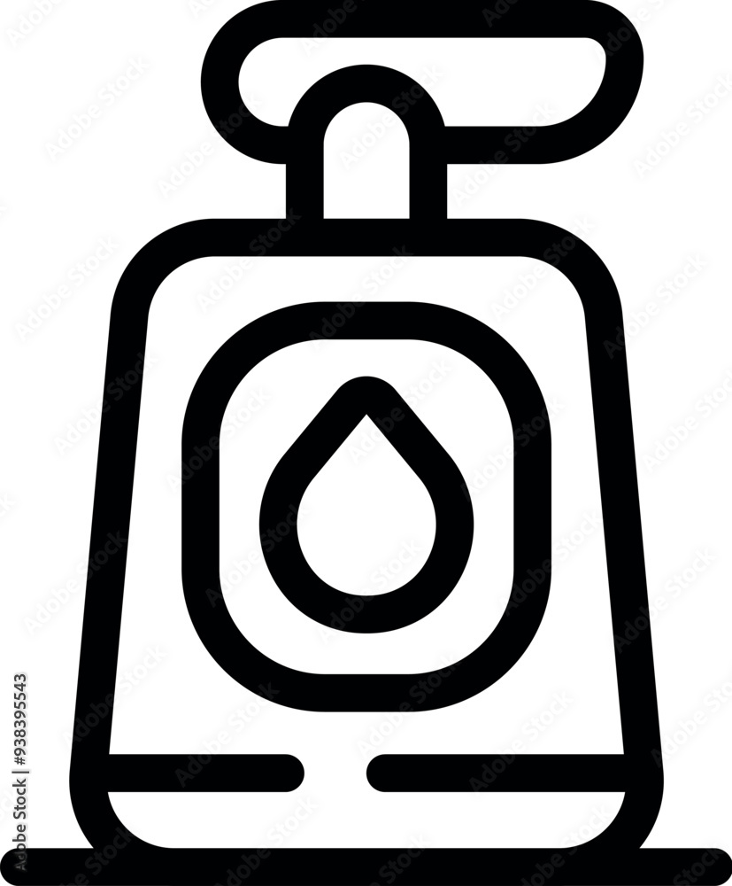 Simple black and white line art icon of a liquid soap dispenser with a pump, representing hygiene and hand washing Simple black and white line art icon of a liquid soap dispenser with a pump, representing hygiene and hand washing
