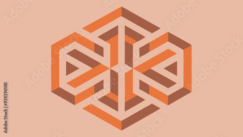 Geometric abstract design with orange and brown 3D shapes