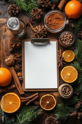 Ingredients and cooking essentials arranged for holiday baking on a wooden table