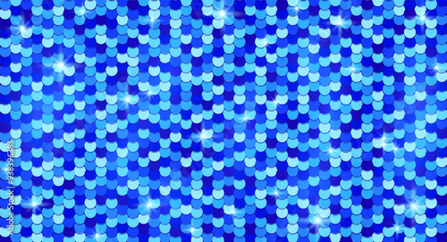 Abstract festive background with imitation fabric decorated with blue round sequins