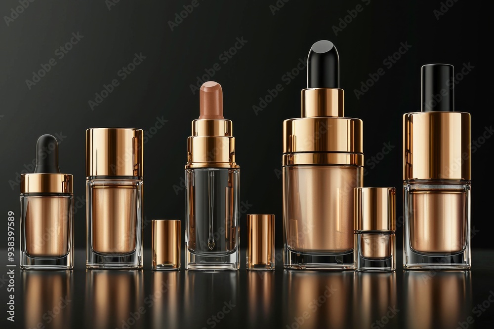 Luxurious cosmetic packaging bottles created with generative AI Luxurious cosmetic packaging bottles created with generative AI