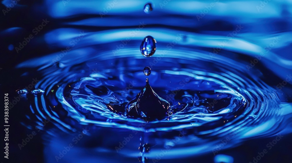 Close-up of an ink drop poised to touch a smooth water surface. The ink slowly falls under gravity, creating a vivid, tranquil scene with reflected light. Close-up of an ink drop poised to touch a smooth water surface. The ink slowly falls under gravity, creating a vivid, tranquil scene with reflected light.