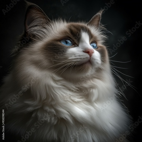 Majestic Ragdoll cat gazing thoughtfully in soft, dramatic lighting