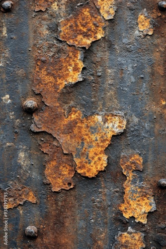 Rusty metal surface with peeling paint and vivid orange and brown colors