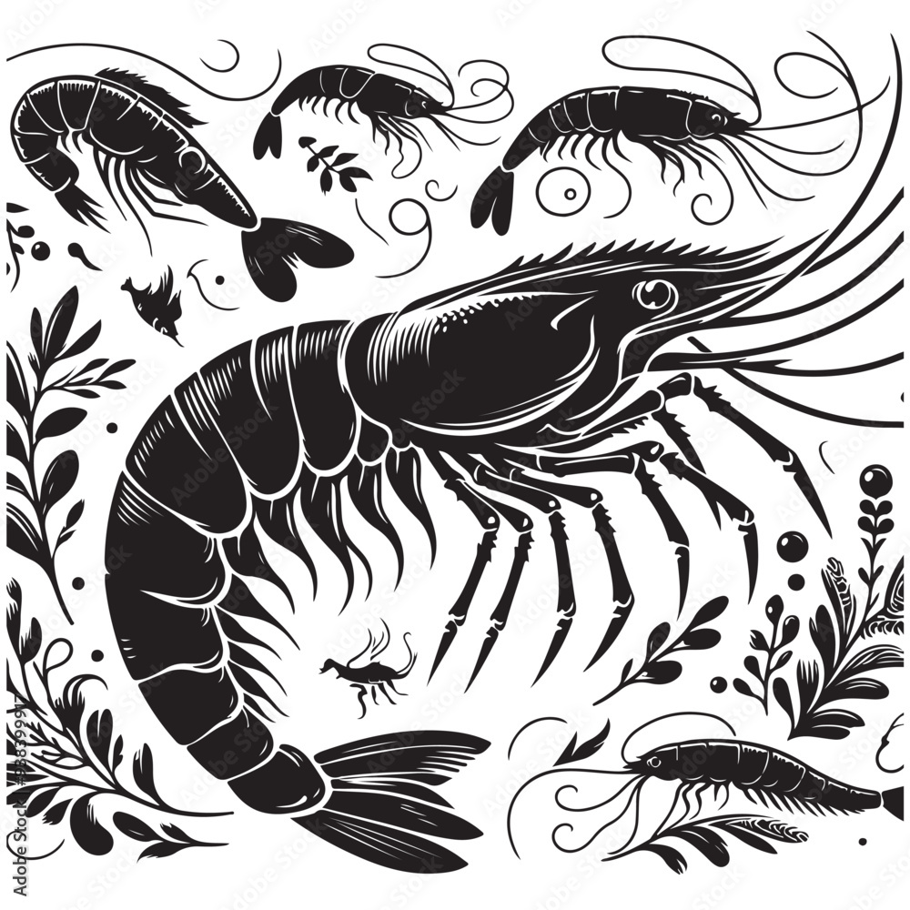 shrimp silhouette vector shrimp silhouette vector
