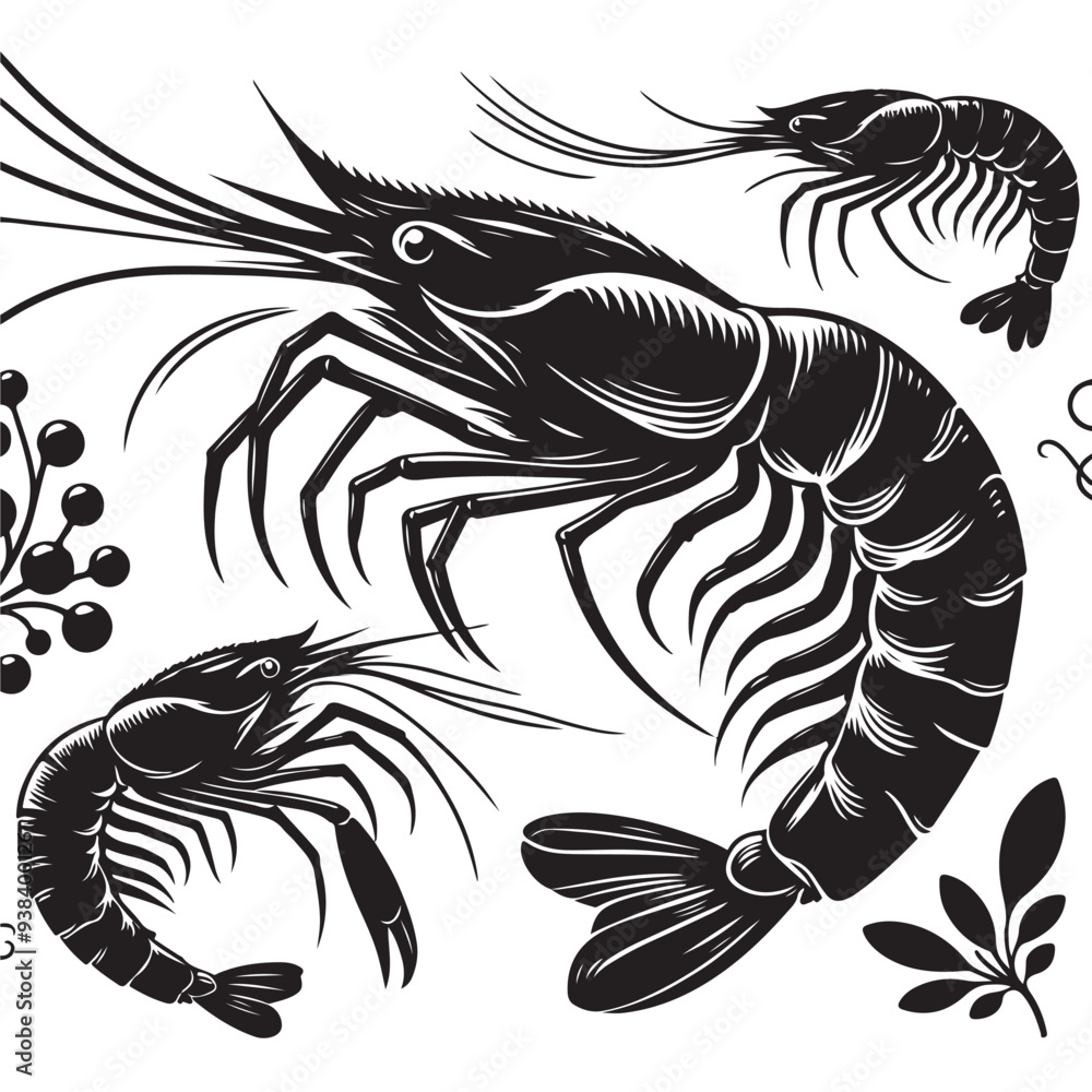 Fototapeta premium shrimp silhouette vector