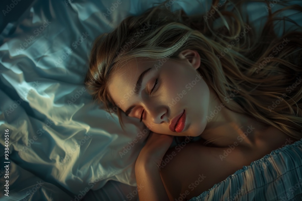 A woman with long blonde hair is sleeping on a bed A woman with long blonde hair is sleeping on a bed