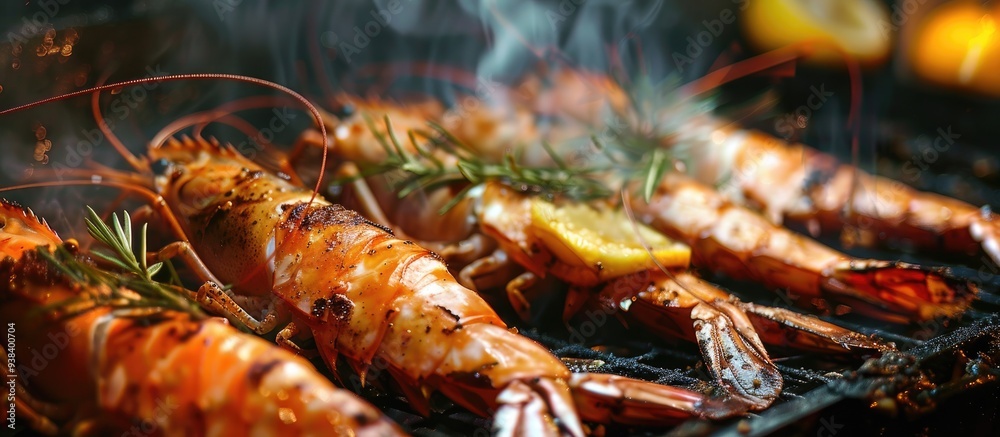 Barbecue Big Tiger Prawn In Restaurant Barbecue Big Tiger Prawn In Restaurant