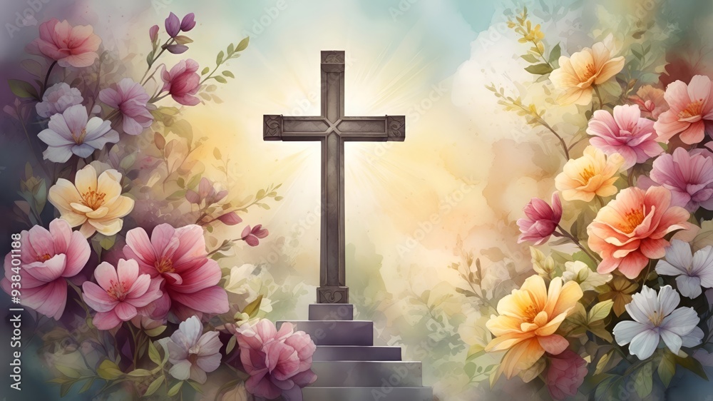 cross and flowers watercolor painting cross and flowers watercolor painting