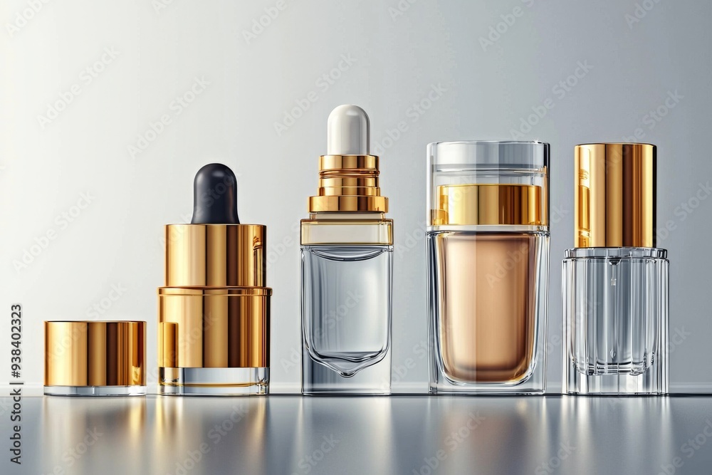 Luxurious cosmetic packaging bottles created with generative AI Luxurious cosmetic packaging bottles created with generative AI