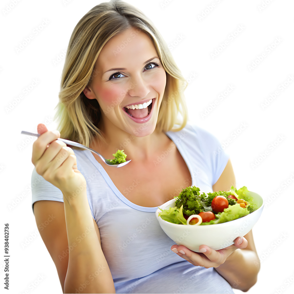 Happy woman with bowl of fresh salad Happy woman with bowl of fresh salad