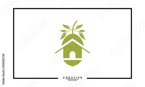 Modern logo design of an olive with home.