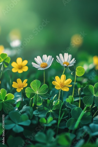 Sunset over a field of daisies in spring