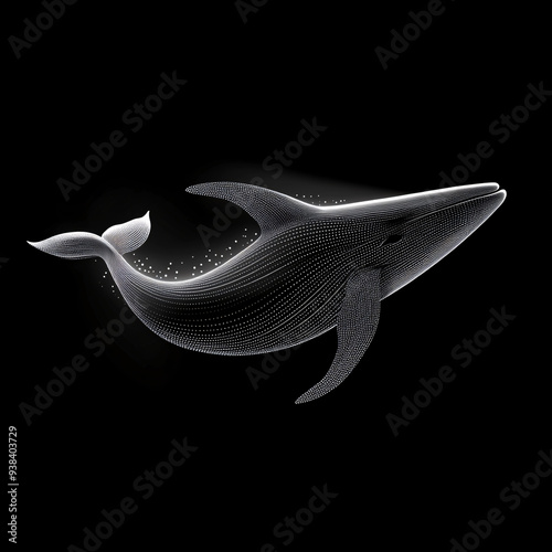 Minimalist Whale Illustration with Elegant Lines on Black Background, Modern Digital Art Featuring Marine Wildlife, Sleek and Sophisticated Ocean Animal Design photo