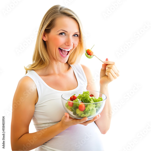 Happy woman with bowl of fresh salad