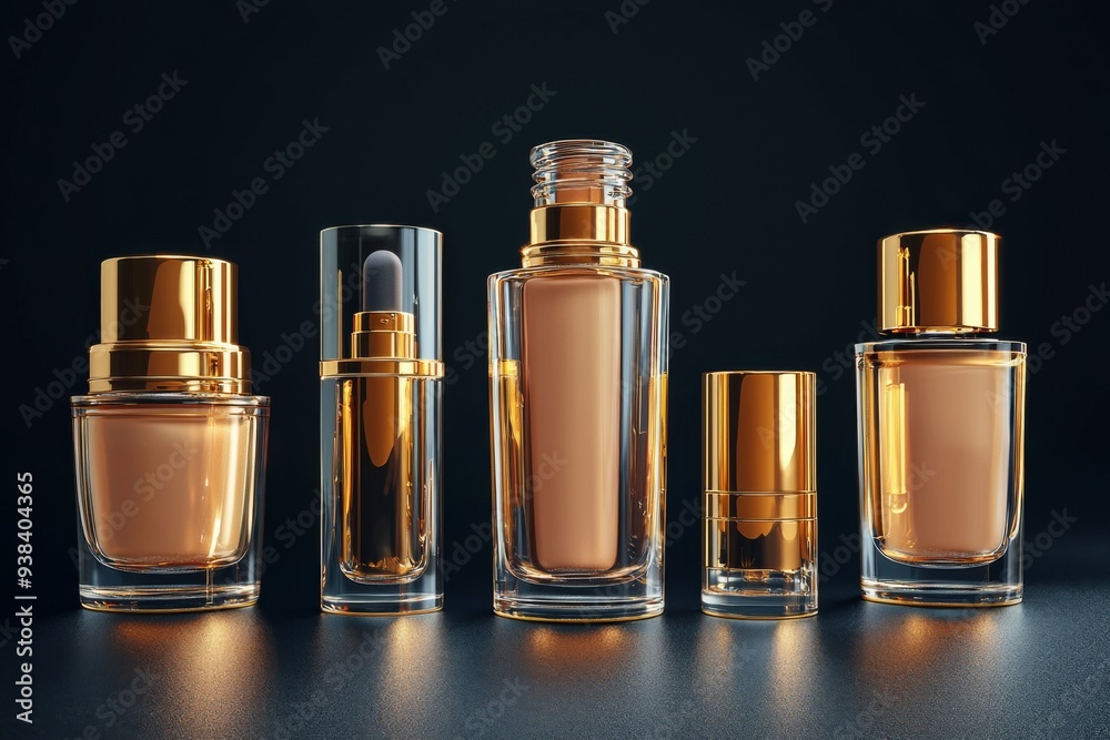 Luxurious cosmetic packaging bottles created with generative AI Luxurious cosmetic packaging bottles created with generative AI