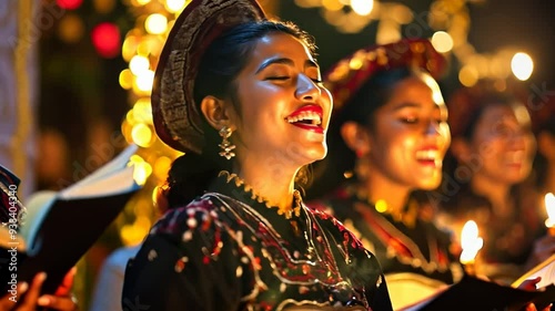 Latin american  choir performing local traditional christmas carols. Las Posadas celebration