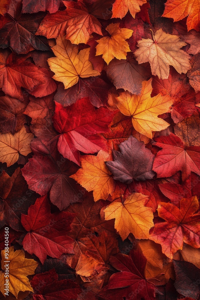 Colorful autumn leaves with shades of red and yellow in a serene park