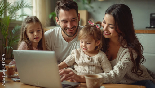 family having fun with laptop