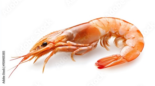 Wallpaper Mural A single, cooked, whole shrimp with orange and white shell and legs, on a white background. Torontodigital.ca
