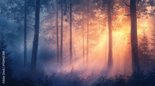 Sunbeams through the Misty Forest