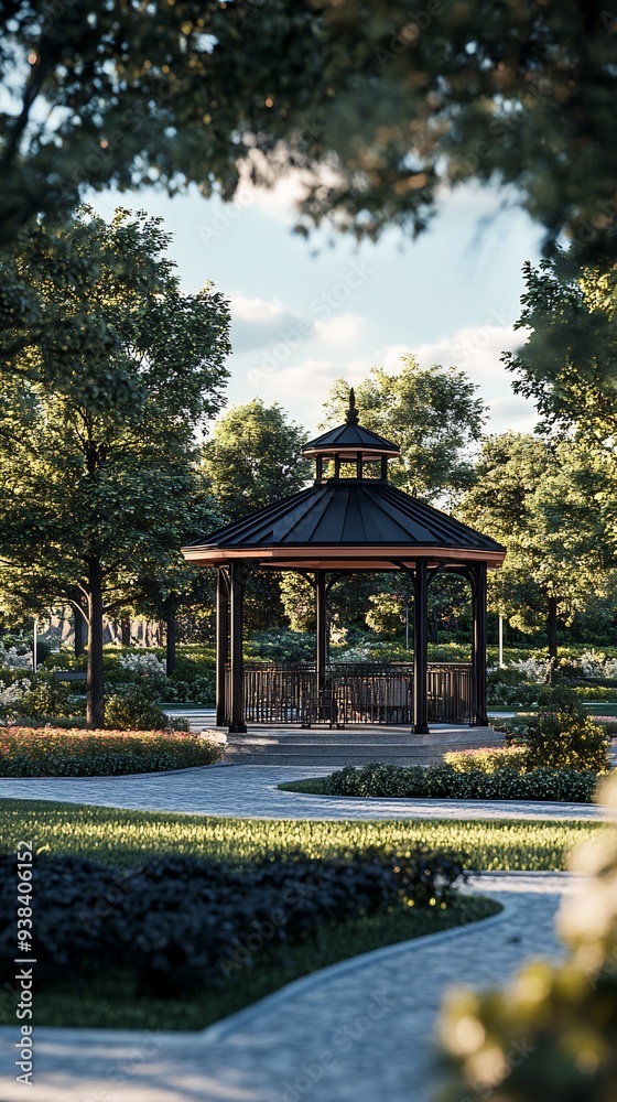 Gazebo in a Park with Winding Pathways Gazebo in a Park with Winding Pathways