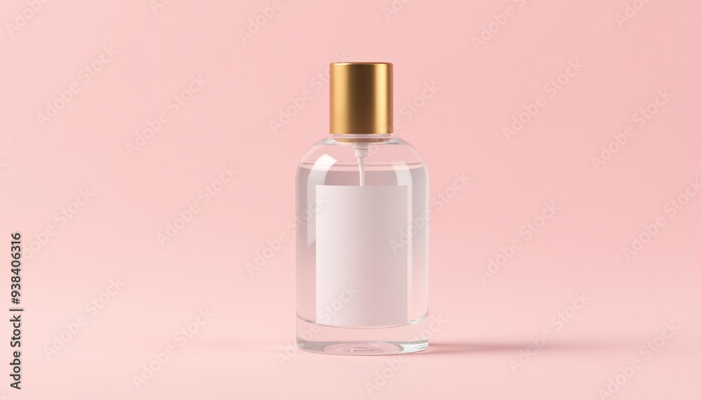 Mock up blank glass perfume bottle with gold spray cap Mock up blank glass perfume bottle with gold spray cap