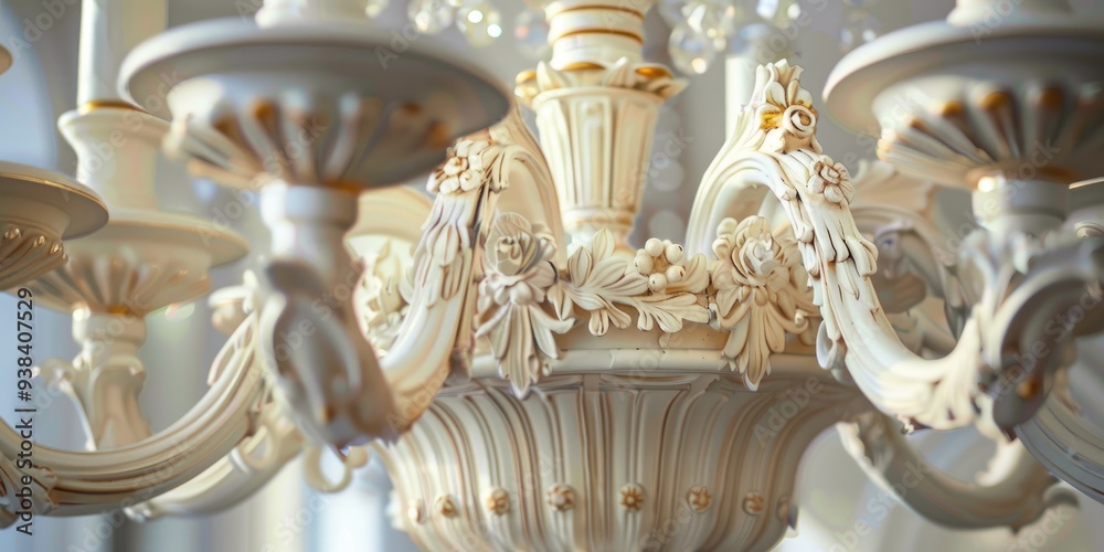 Fototapeta premium Vintage chandelier featuring a sculptural design with floral motifs.