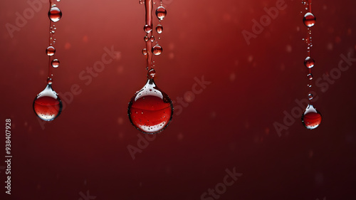 Water drops on red background