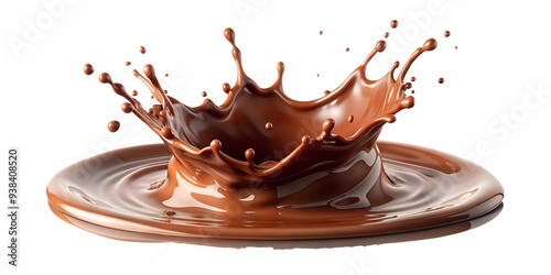 Detailed chocolate splash forming a crown shape on impact, for dessert visuals and food photography, transparent PNG file