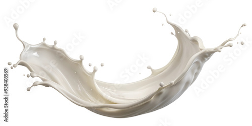 Creative milk splash forming a wave shape, symbolizing freshness and purity, isolated on a white background, transparent PNG file