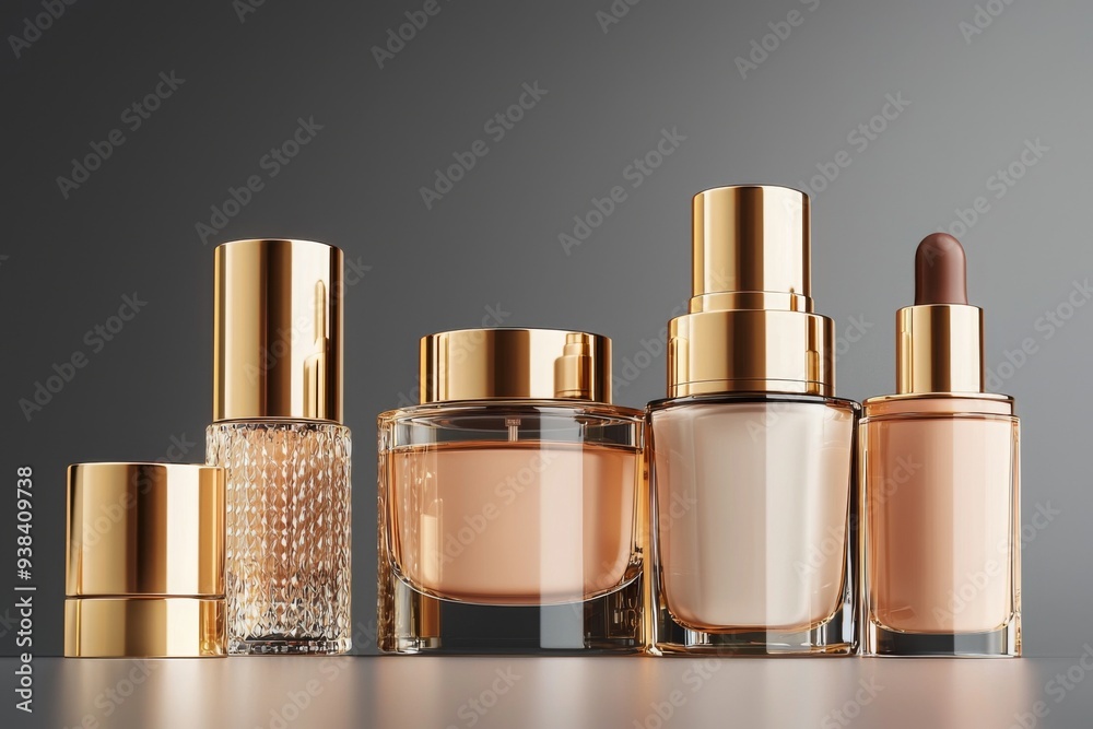 Luxurious cosmetic packaging bottles created with generative AI Luxurious cosmetic packaging bottles created with generative AI