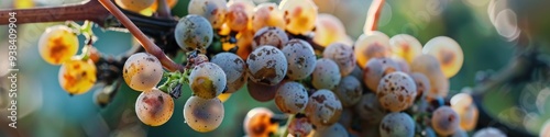 Infected White Grape Plant Suffering from Disease Affecting Fruit Yield photo