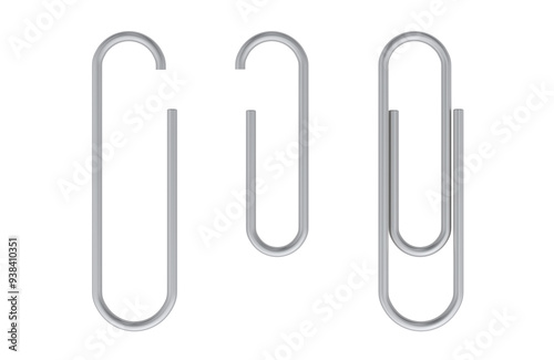 Paper Clips metallic on the sheet, 3D rendering isolated on transparent background photo