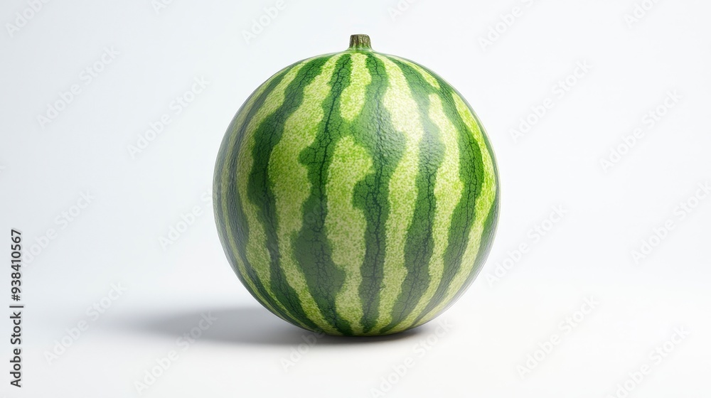 A whole watermelon with green stripes, isolated on white background. A whole watermelon with green stripes, isolated on white background.