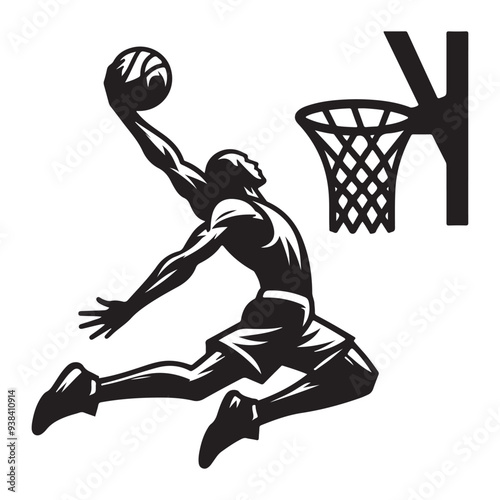 silhouette illustration of a basketball player performing a slam dunk