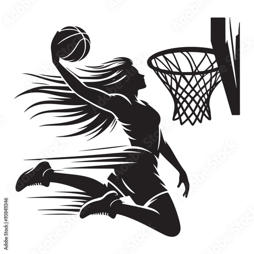 silhouette illustration of a basketball player performing a slam dunk