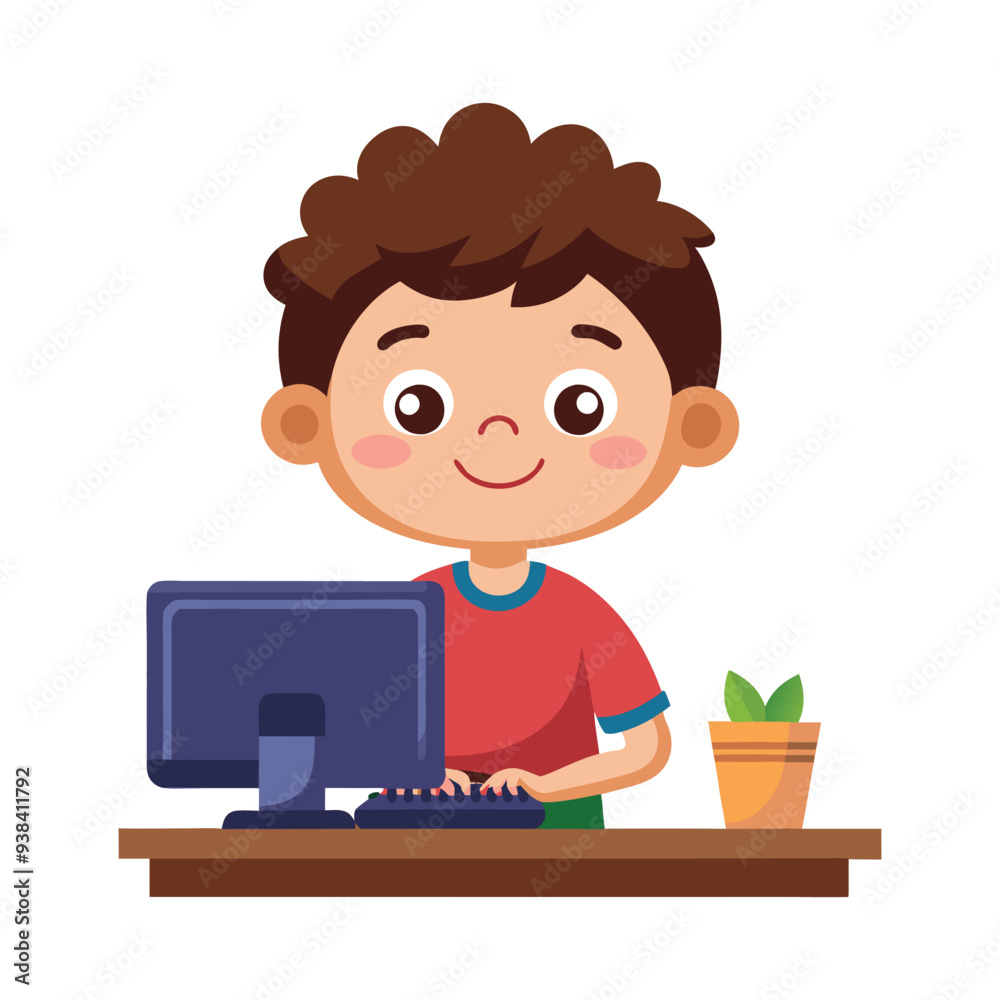 child is sitting at the computer illustration child is sitting at the computer illustration