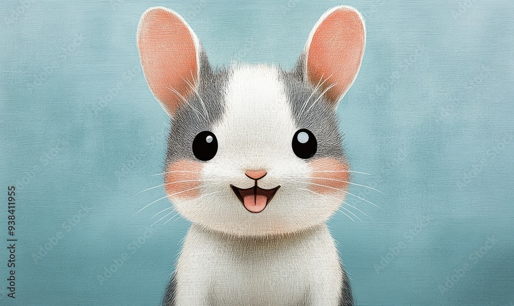 Happy cartoon rabbit with playful expression set against a soft blue background, perfect for children's illustrations or merchandise Happy cartoon rabbit with playful expression set against a soft blue background, perfect for children's illustrations or merchandise